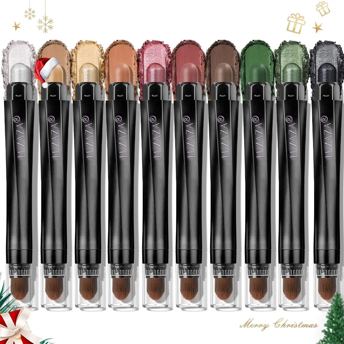 10PCS Eyeshadow Stick,Pro Longwear Cream Eye Shadow Brightener Pencil Crayon Makeup Sticks-Christmas Golden Night