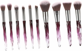 10pcs Professional Crystal Makeup Brushes Set White and Purple Bristles for Powder Blush Eyeshadow Essential Cosmetics Tool Kit T 10 195