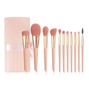 11pcs Makeup Brushes Powder Shadow Foundation Wooden Handle Brush Eyeshadow Lip Blend Brush Set Cosmetic Tool