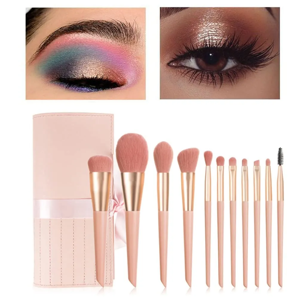 11pcs Makeup Brushes Powder Shadow Foundation Wooden Handle Brush Eyeshadow Lip Blend Brush Set Cosmetic Tool