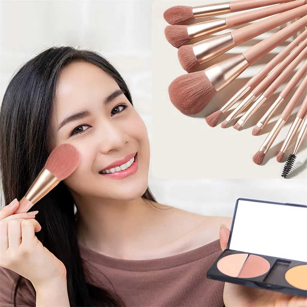 11pcs Makeup Brushes Powder Shadow Foundation Wooden Handle Brush Eyeshadow Lip Blend Brush Set Cosmetic Tool