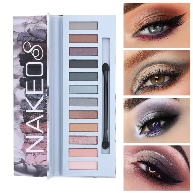 12 Color Eyeshadow Palette - Metallic Shimmer and Matte - Long Lasting, Highly Pigmented, Cruelty-Free, Vegan - Great for Travel & Everyday Use, Black