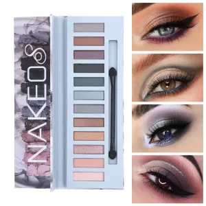 12 Color Eyeshadow Palette - Metallic Shimmer and Matte - Long Lasting, Highly Pigmented, Cruelty-Free, Vegan - Great for Travel & Everyday Use, Black