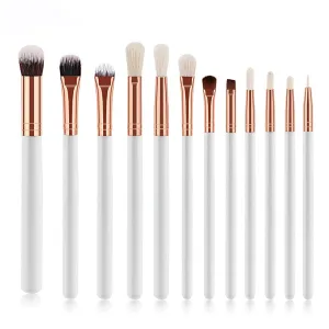 12Pcs eye makeup brush set, wooden handle eyeshadow, eyebrow eyeliner, mixed powder applicator white