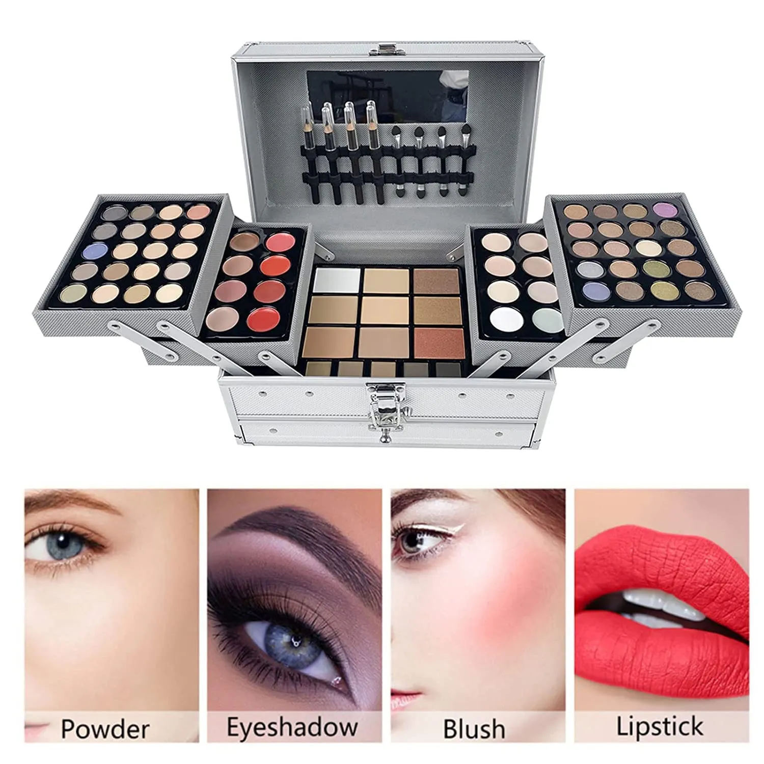 132 Colors All in one Makeup Gift Set , Professional Makeup Kit for Women Full Kit with Eyeshadow, Lip Gloss, Concealer, Eyebrow powder, Face Powder, Blush, Contour Shade, Lip Liners, Eye Liners, Eyeshadow Brush
