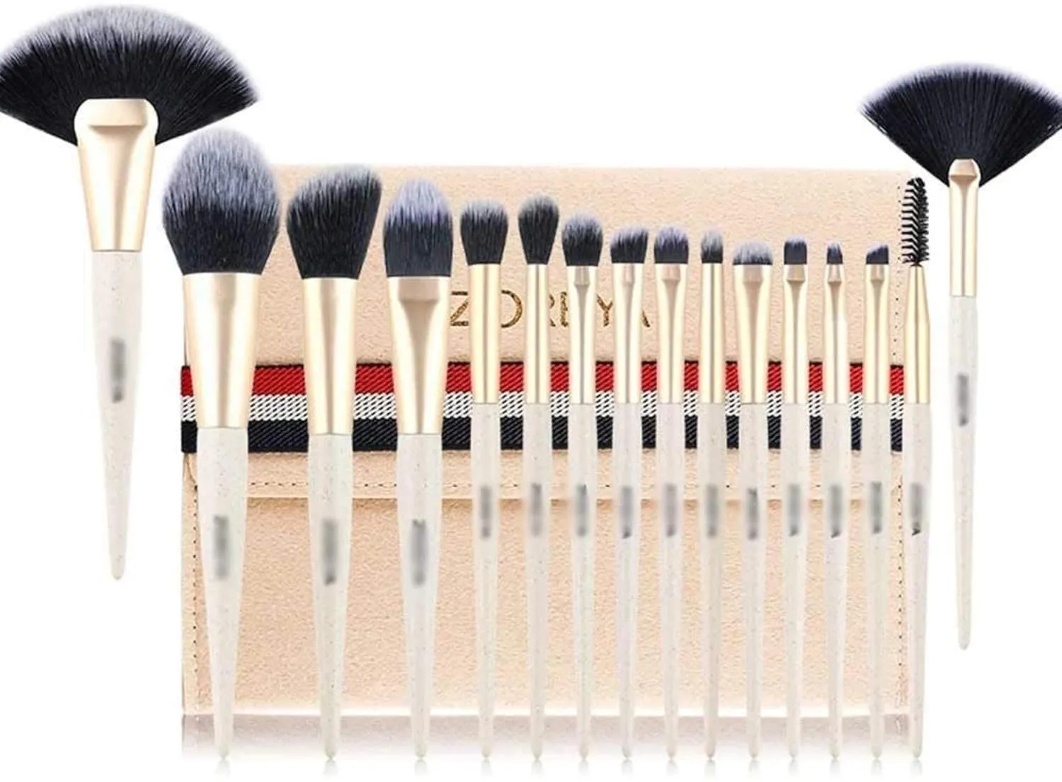 16pcs Soft Synthetic Fibers Hair Make Up Brushes Lip Eyelash Powder Blending Large Fan Brush Beige Essential Set (Color : B)