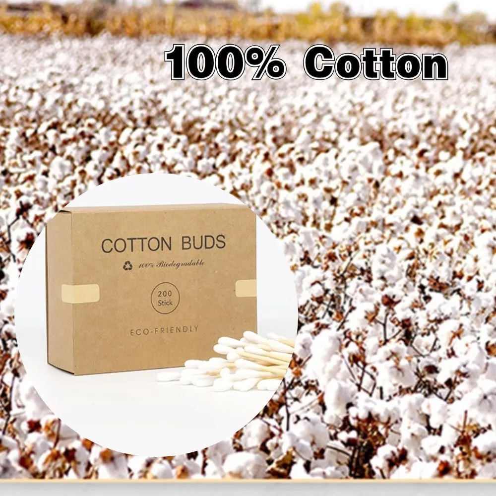 2000 PCs Premium Cotton Swabs Natural Cotton Buds Biodegradable Organic Double Tips for Ear Wax Removal (2000PCs,Mixed Colors)