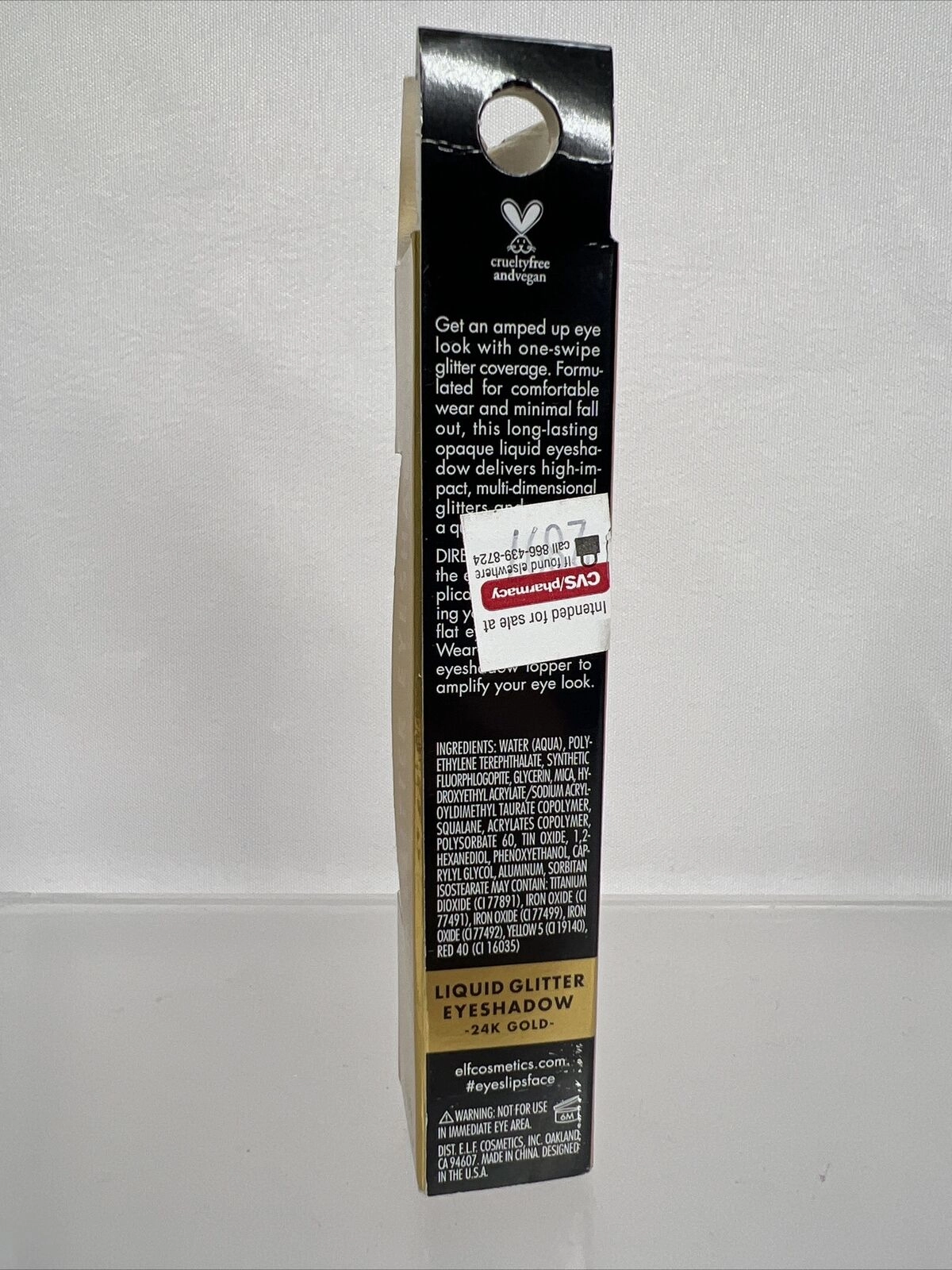 24K Gold e.l.f. Cosmetics Liquid Glitter Eyeshadow 0.1 fl oz Long Lasting Vegan