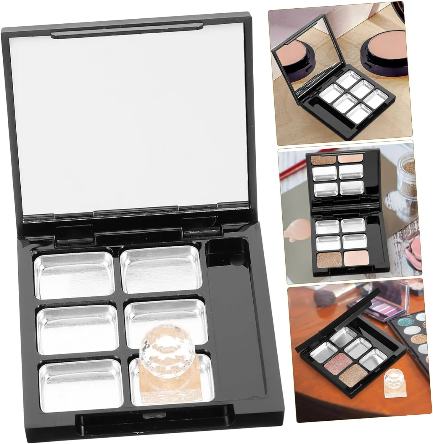 4 Sets Stackable Makeup Palette Case Mirror Travel Eyeshadow Organizer Refillable Lipstick Tray for Cosmetics Blush Box