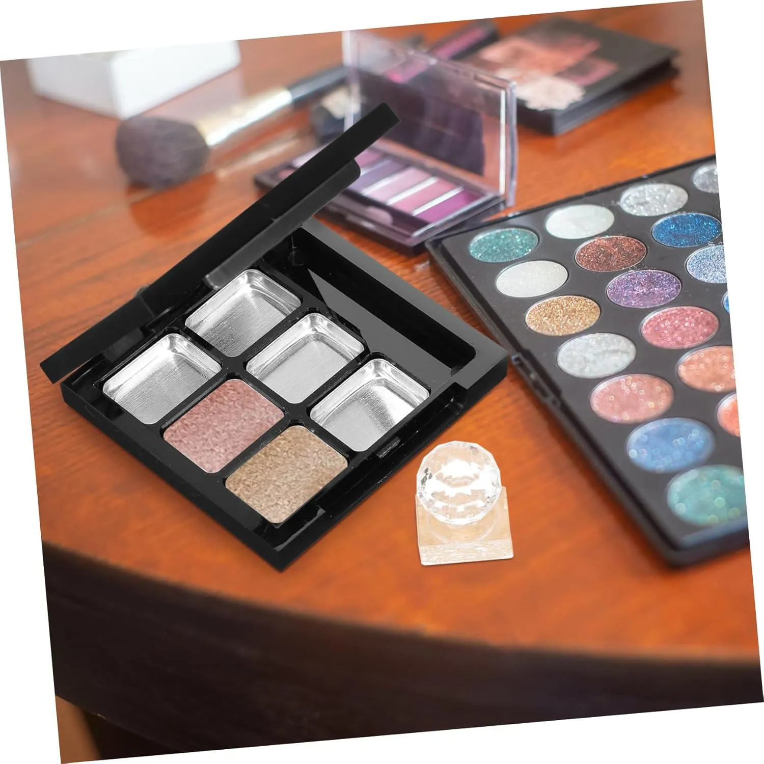 4 Sets Stackable Makeup Palette Case Mirror Travel Eyeshadow Organizer Refillable Lipstick Tray for Cosmetics Blush Box