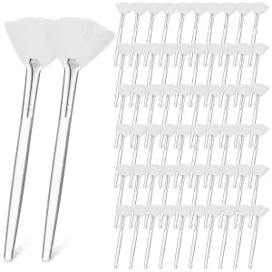 60 Pcs Fan Facial Brushes Fan Mask Soft Facial Applicator Brushes Acid Brush Cosmetic Makeup Blush Applicator Tools for Esthetician Eyeshadow Peel Mud Cream(White)