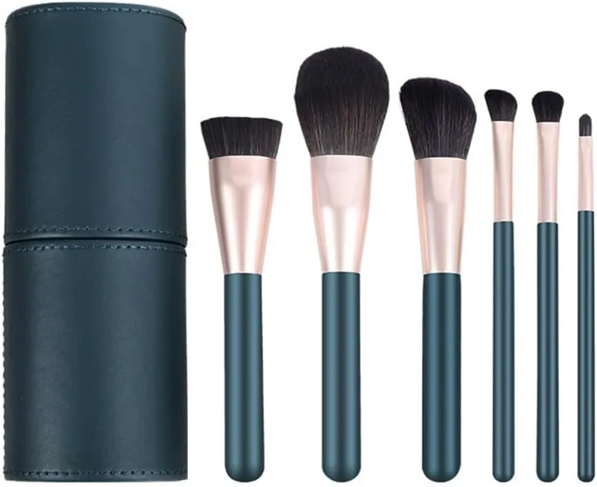 6pcs Makeup Brush Set Foundation Eye Shadow Brush Loose Powder Blush Lip Brush Same Color Storage Bucket