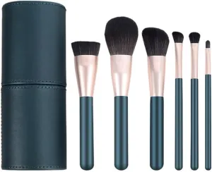 6pcs Makeup Brush Set Foundation Eye Shadow Brush Loose Powder Blush Lip Brush Same Color Storage Bucket