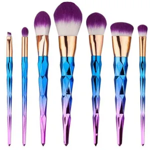 7 pc Unicorn Makeup Brushes with Colorful Bristles Diamond Shaped Handles Fantasy Makeup Tools Foundation Eyeshadow Brush Kit Cosmetic Beauty Gift for Girls