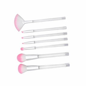 7Pcs Transparent Crystal Makeup Brush Set Fillable Sand Brushes with Empty Handle for Cosmetics Application Includes Pink Hair Brush for Daily Professional Use