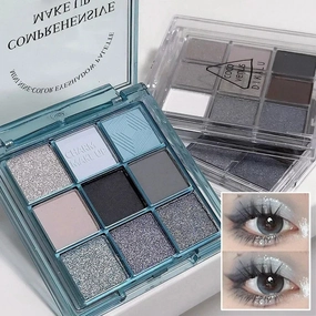 9 Colors Punk Blue Eyeshadow Palette Matte Smoky Black Eye Shadow Shimmer Palette Glitter Nude Cosmetics Pearlescent Eye Makeup
