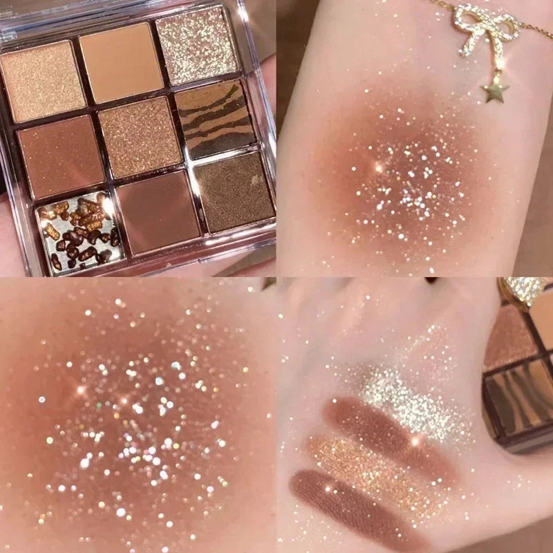 9 Colors Punk Blue Eyeshadow Palette Matte Smoky Black Eye Shadow Shimmer Palette Glitter Nude Cosmetics Pearlescent Eye Makeup