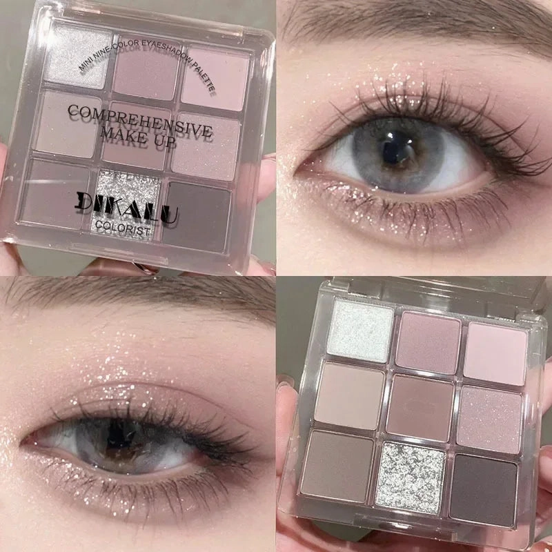 9 Colors Punk Blue Eyeshadow Palette Matte Smoky Black Eye Shadow Shimmer Palette Glitter Nude Cosmetics Pearlescent Eye Makeup
