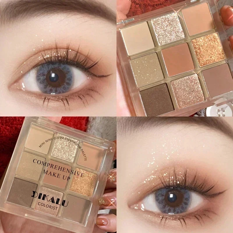 9 Colors Punk Blue Eyeshadow Palette Matte Smoky Black Eye Shadow Shimmer Palette Glitter Nude Cosmetics Pearlescent Eye Makeup