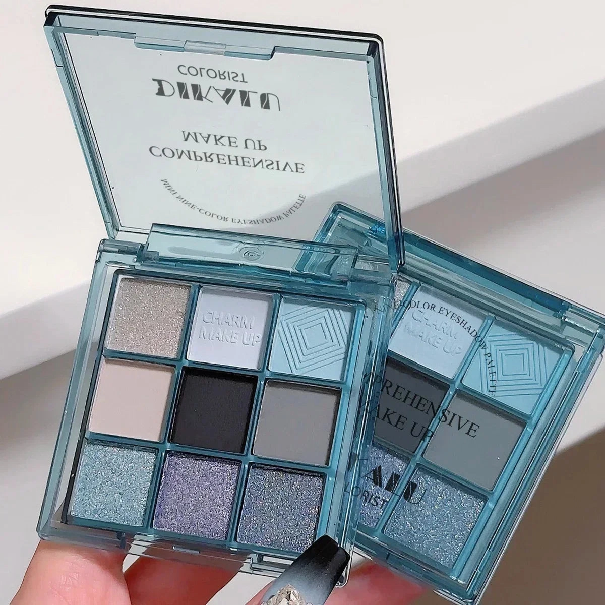 9 Colors Punk Smoky Blue Black Eyeshadow Makeup Pallete Matte Chocolate Brown Eye Shadow Palette Shimmer Shiny Eyeshadow Palette