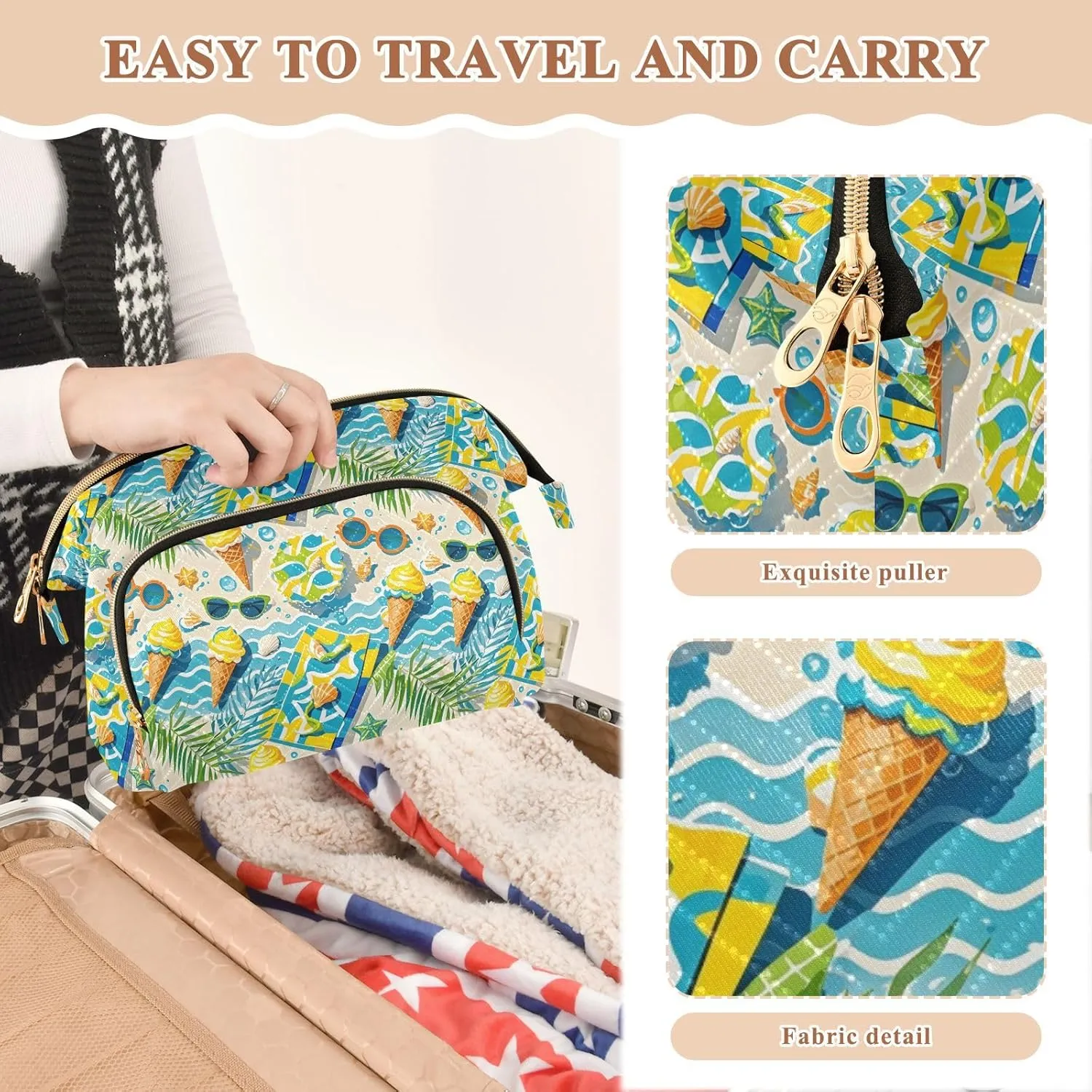 Aesthetic Makeup Bag Travel-Friendly Quilted Organizer with Wide-open Access