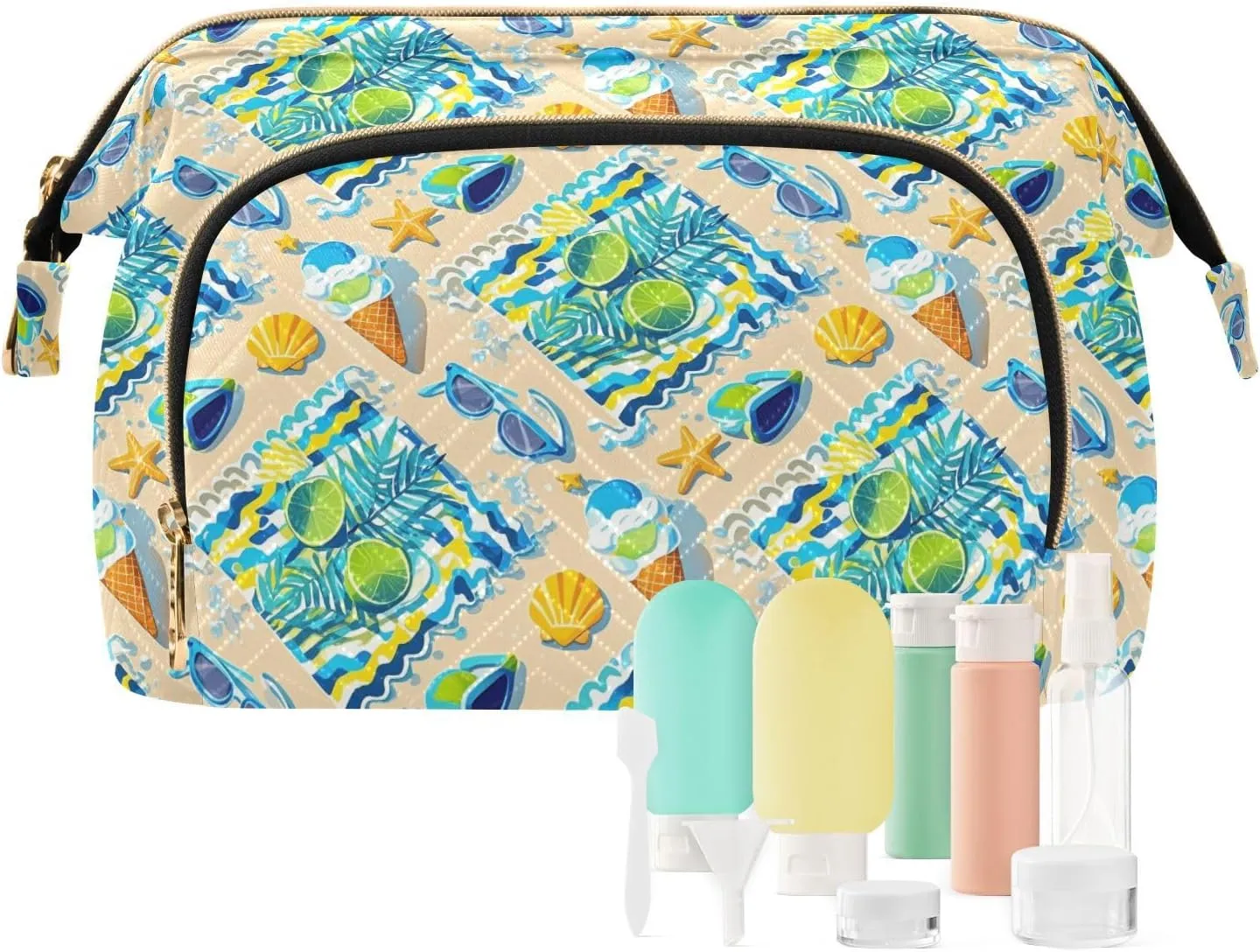 Aesthetic Makeup Bag Travel-Friendly Quilted Organizer with Wide-open Access