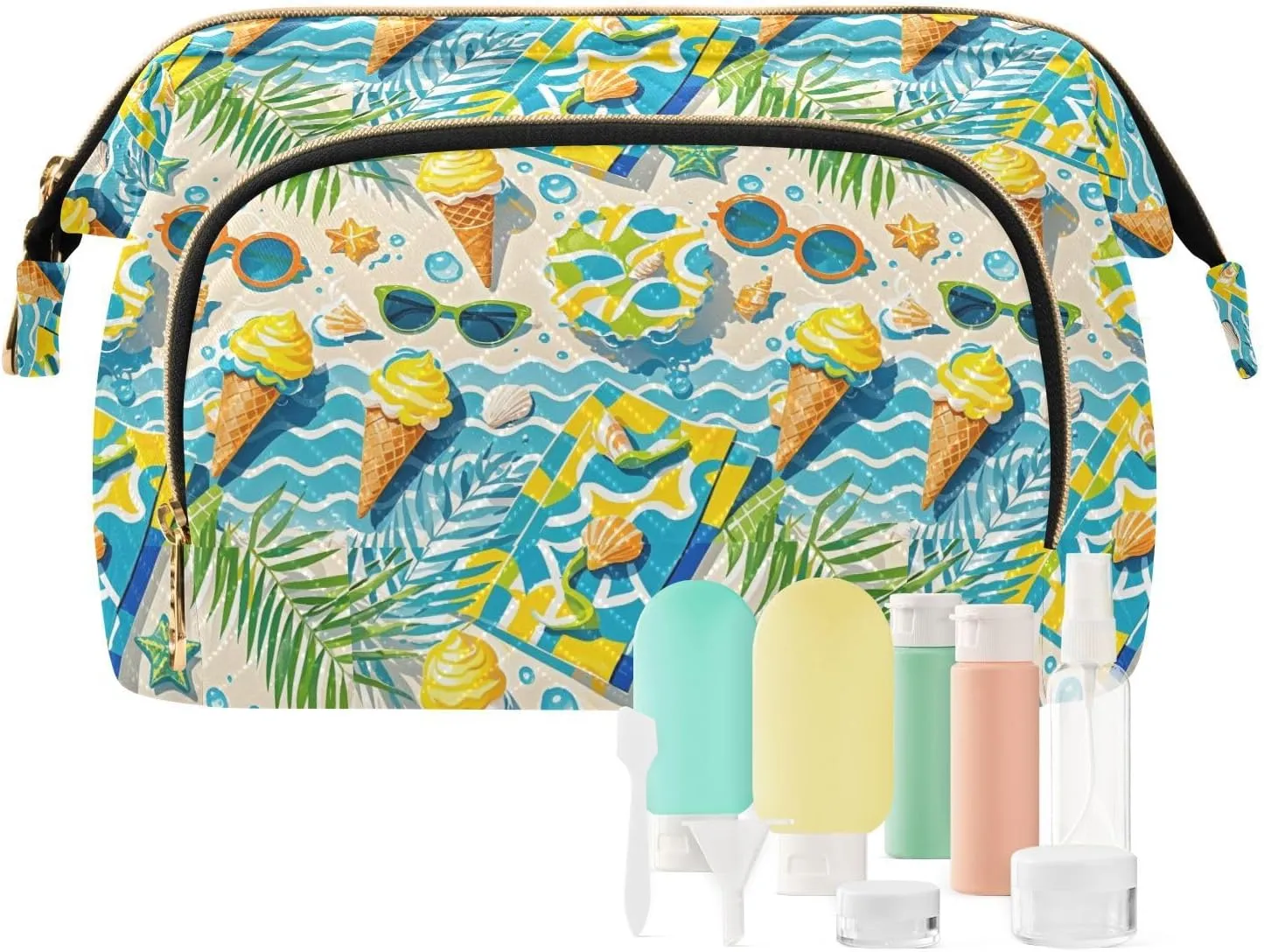 Aesthetic Makeup Bag Travel-Friendly Quilted Organizer with Wide-open Access