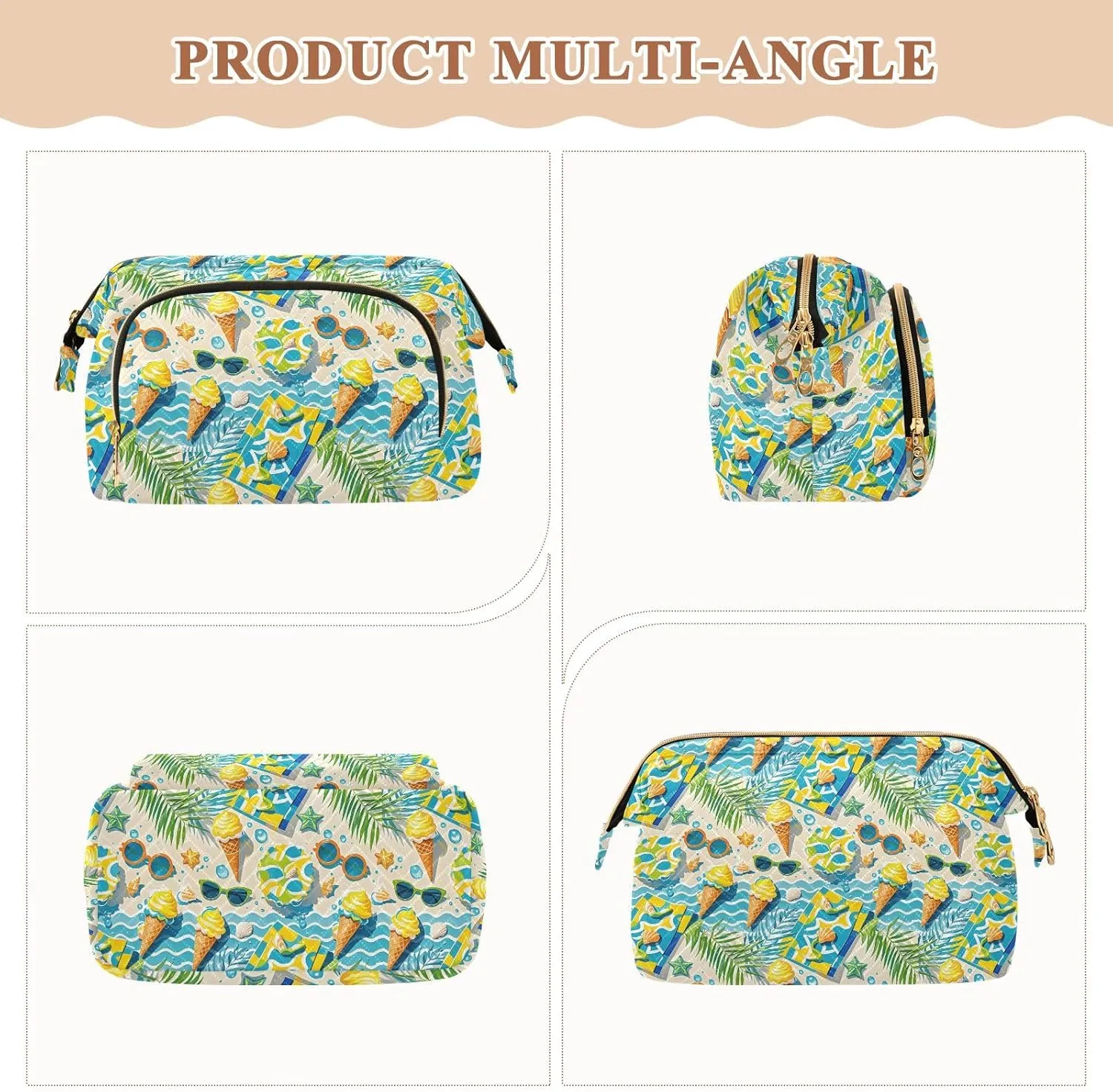Aesthetic Makeup Bag Travel-Friendly Quilted Organizer with Wide-open Access