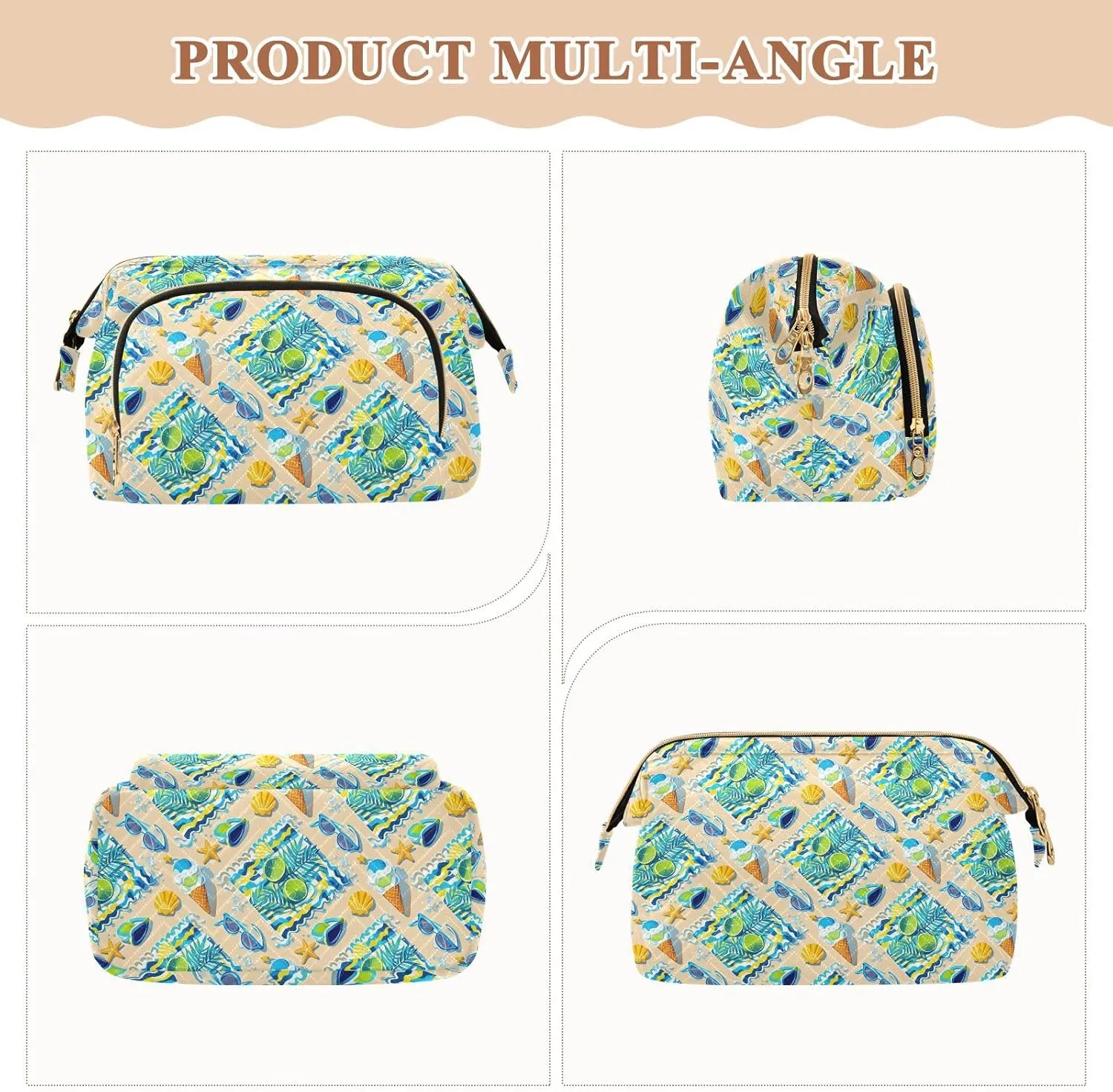 Aesthetic Makeup Bag Travel-Friendly Quilted Organizer with Wide-open Access
