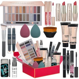 All in One Makeup Kit for Women Full Kit Includes Palette Foundation & Face Primer, Makeup Brush Sponge, Eyebrow Soap, Winged Eyeliner Stamp 20 Colors Eyeshadow Gift Set for Women, Girls & Teen