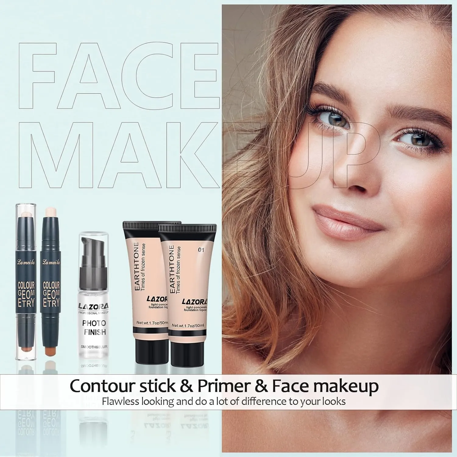 All in One Makeup Kit for Women Full Kit Includes Palette Foundation & Face Primer, Makeup Brush Sponge, Eyebrow Soap, Winged Eyeliner Stamp 20 Colors Eyeshadow Gift Set for Women, Girls & Teen