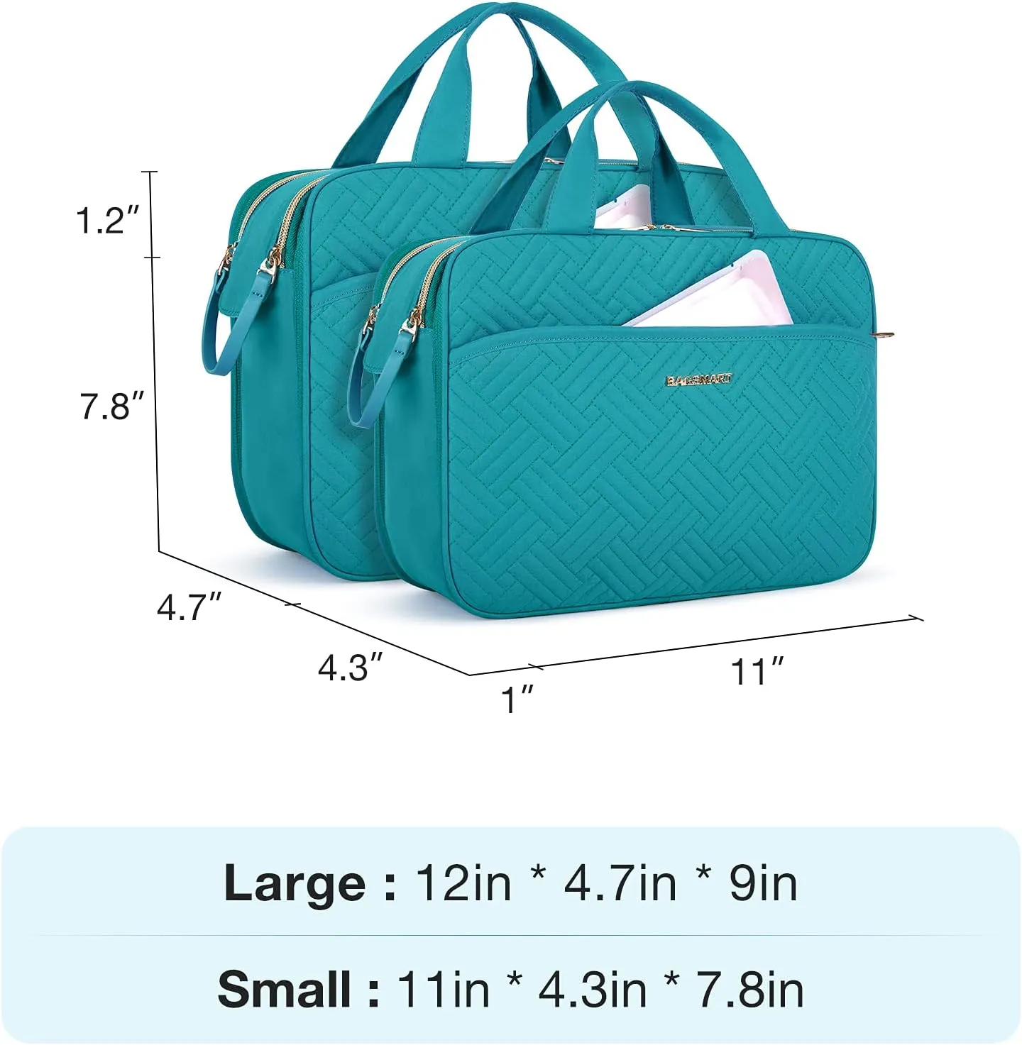 BAGSMART Large Toiletry Bag, Travel Makeup Organizer Water-resistant Makeup Cosmetic Bag Travel Bag for Accessories, Shampoo, Full Sized Container, Toiletries (Teal, Large)