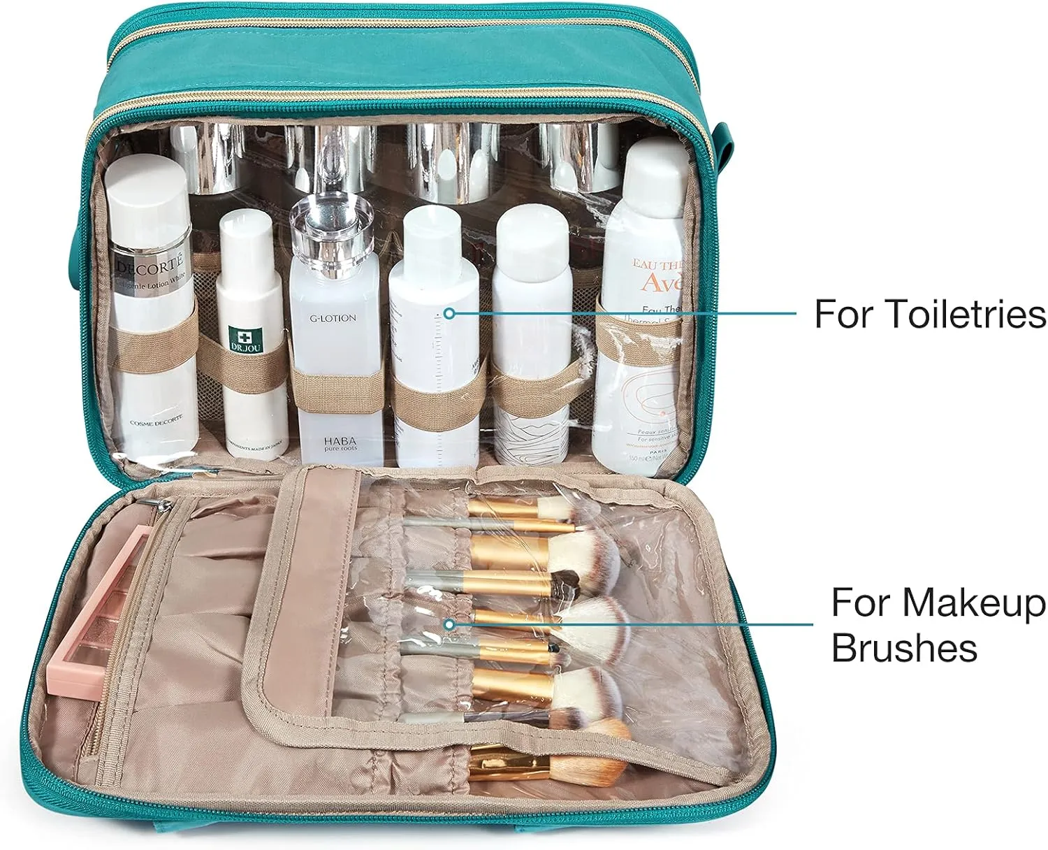 BAGSMART Large Toiletry Bag, Travel Makeup Organizer Water-resistant Makeup Cosmetic Bag Travel Bag for Accessories, Shampoo, Full Sized Container, Toiletries (Teal, Large)