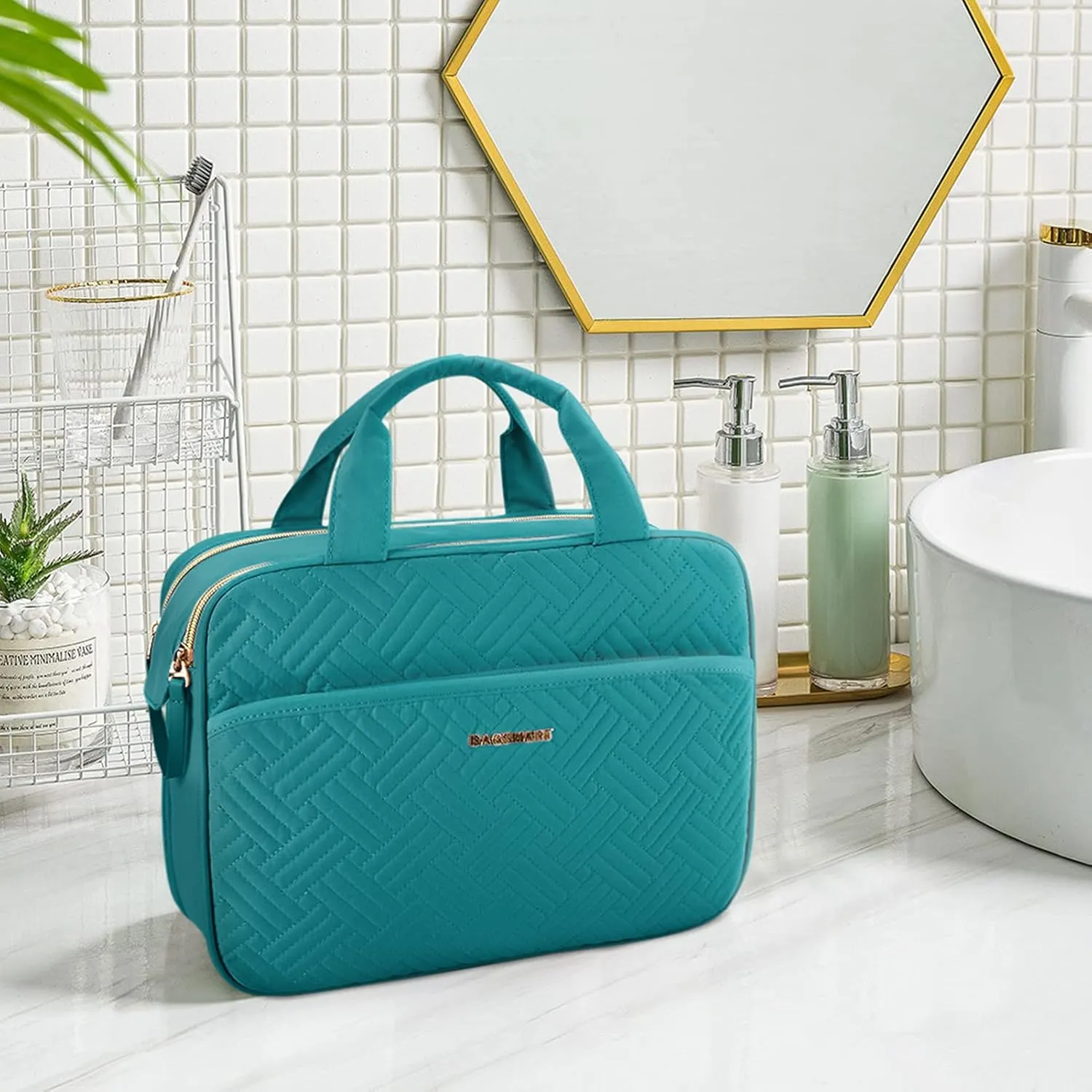 BAGSMART Large Toiletry Bag, Travel Makeup Organizer Water-resistant Makeup Cosmetic Bag Travel Bag for Accessories, Shampoo, Full Sized Container, Toiletries (Teal, Large)