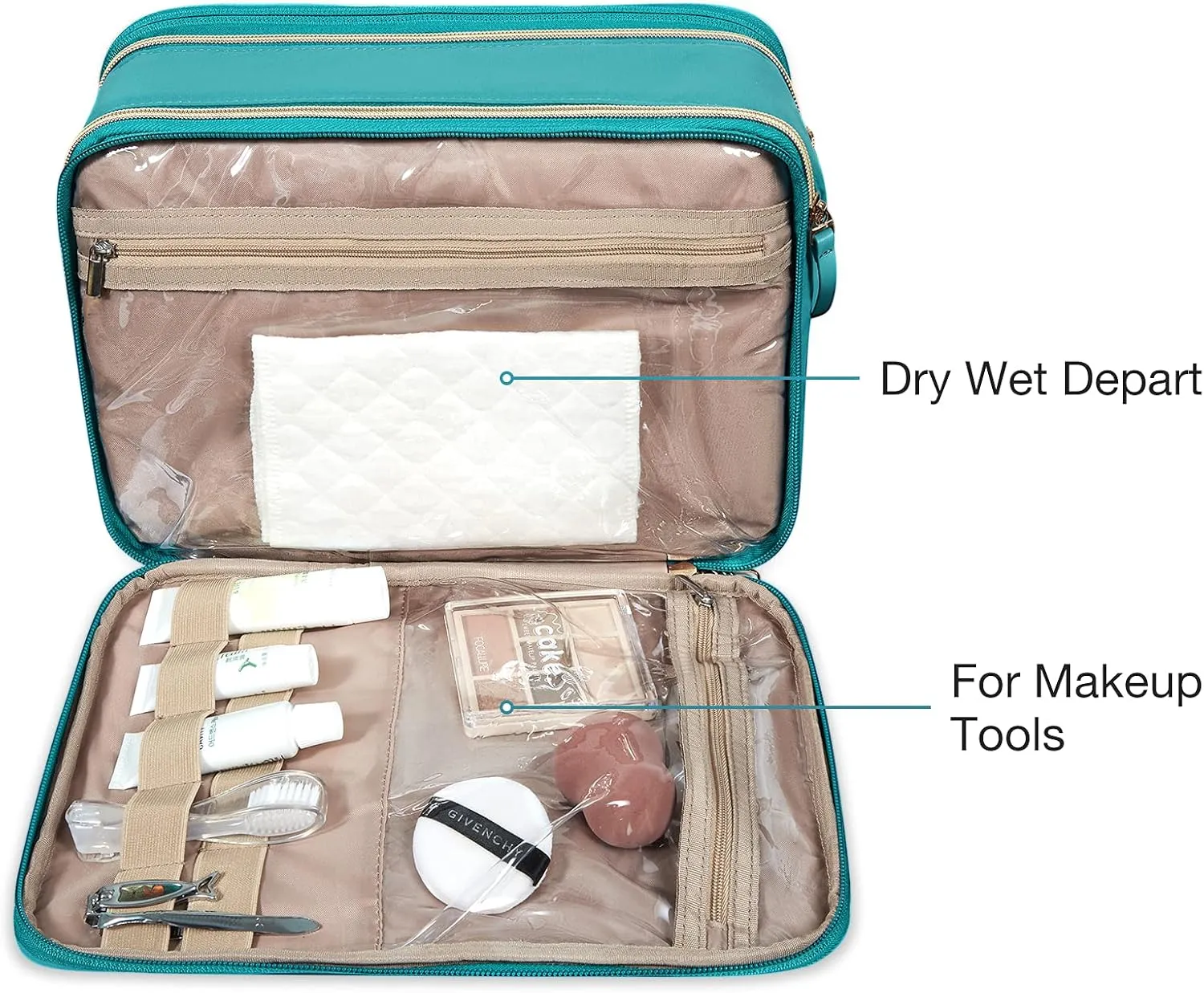 BAGSMART Large Toiletry Bag, Travel Makeup Organizer Water-resistant Makeup Cosmetic Bag Travel Bag for Accessories, Shampoo, Full Sized Container, Toiletries (Teal, Large)