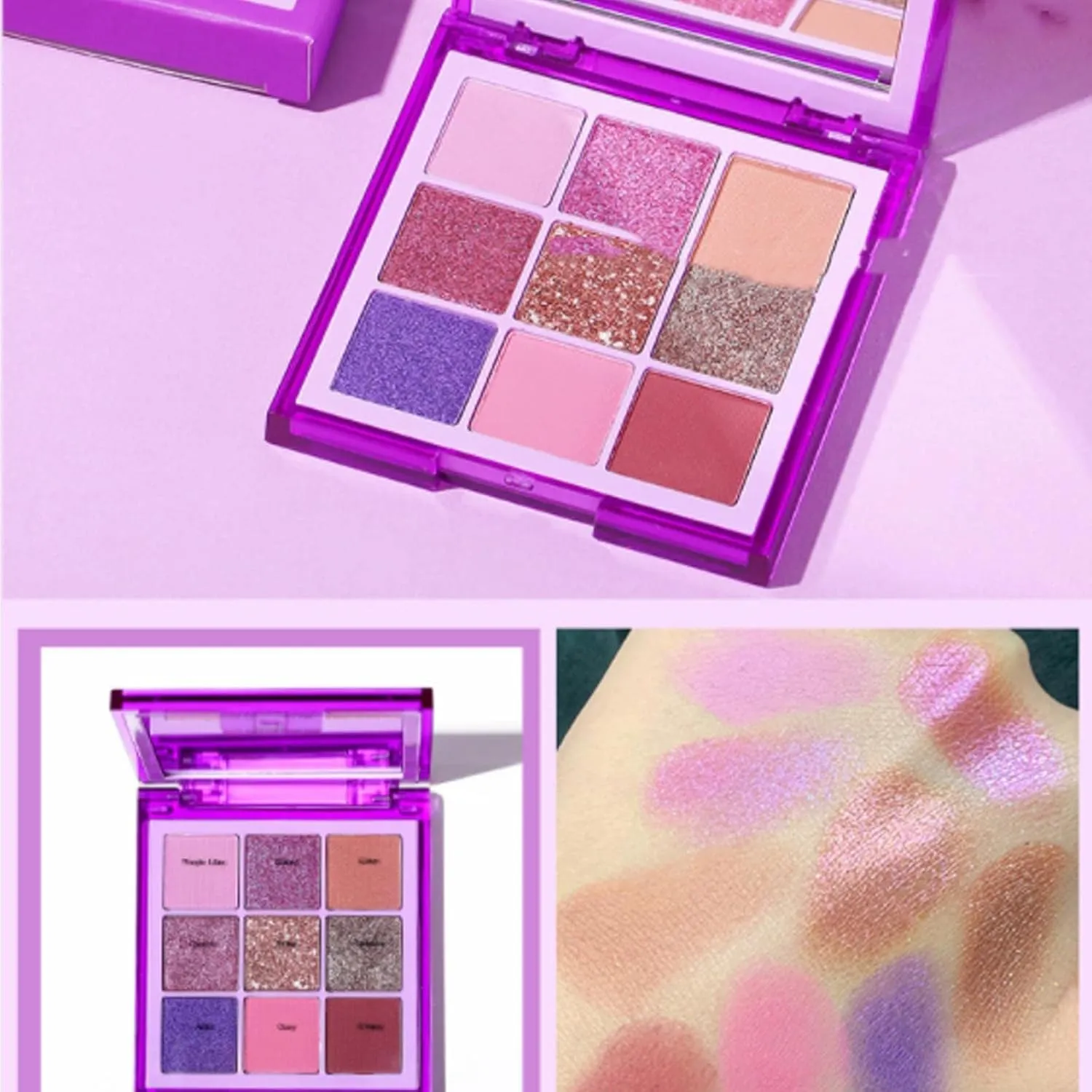 barenx Eyeshadow Palette 9 Color Eye Shadow Matte Glitter Professional Makeup Eye Shadow Powder Long Lasting Waterproof Cosmetic Eye Shadow Palette - Purple