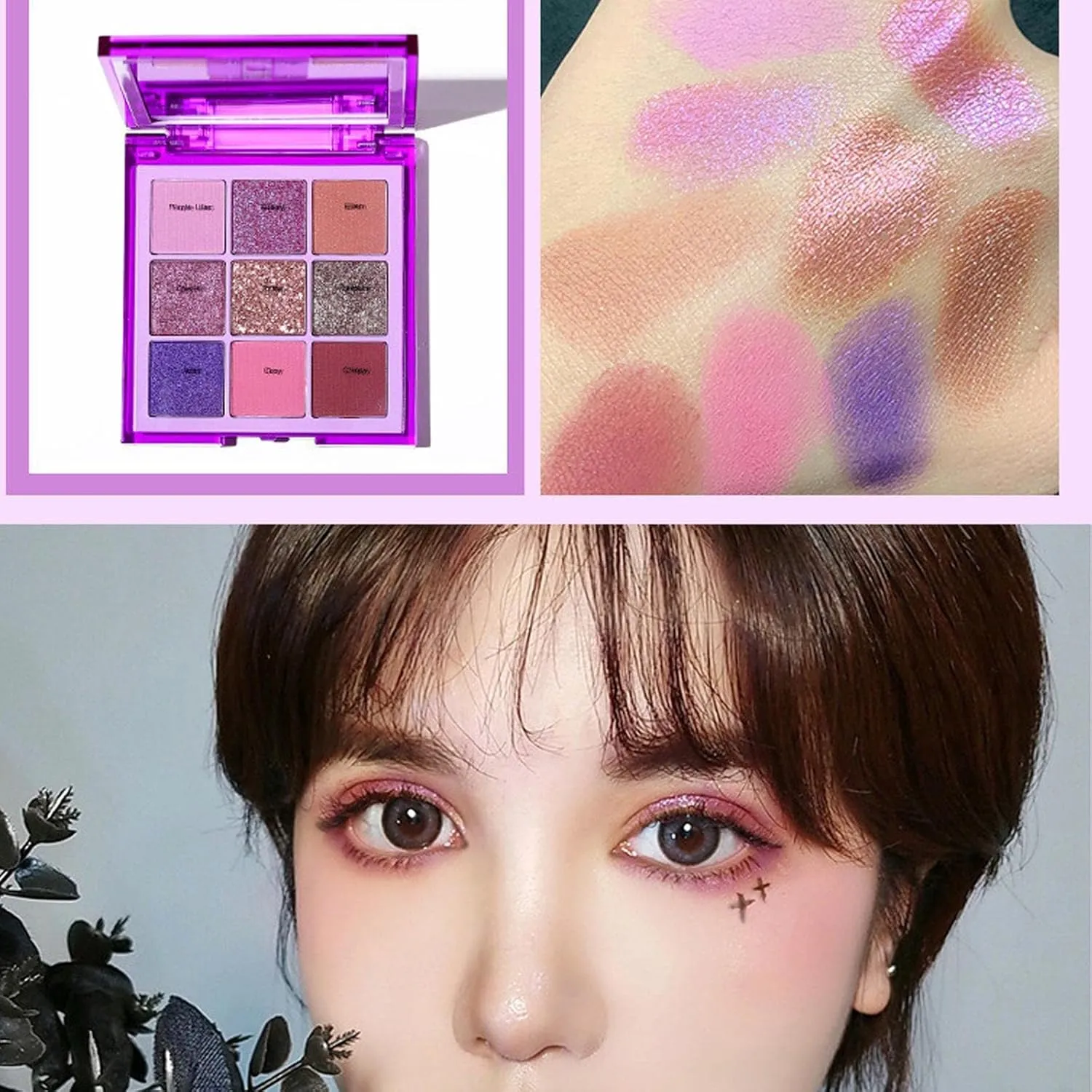 barenx Eyeshadow Palette 9 Color Eye Shadow Matte Glitter Professional Makeup Eye Shadow Powder Long Lasting Waterproof Cosmetic Eye Shadow Palette - Purple