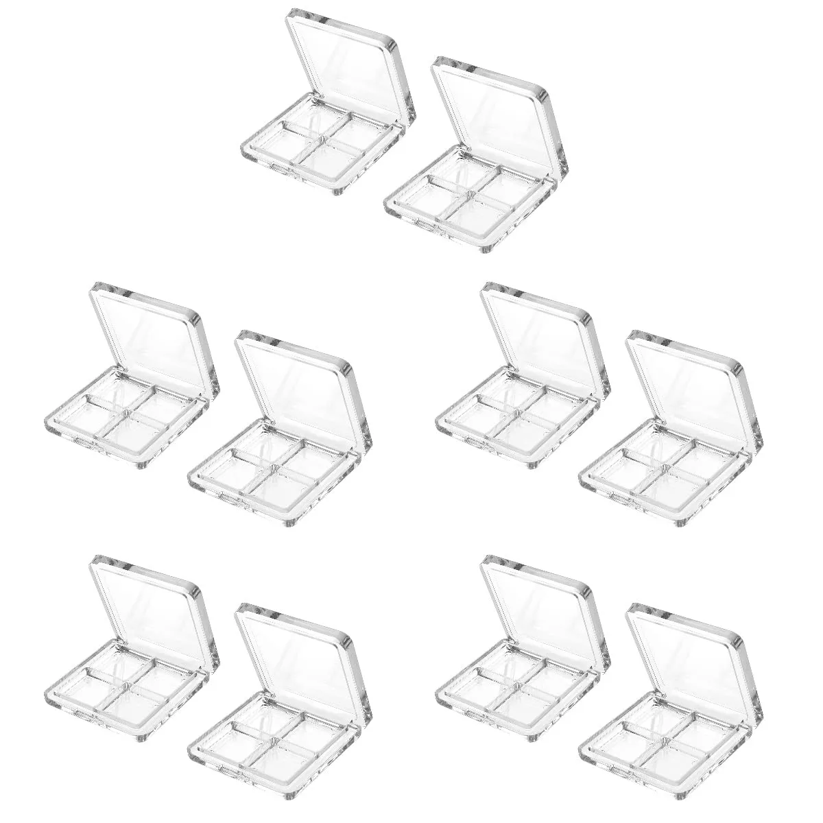 Beaupretty 10 Pieces Empty Eyeshadow Pallet 4 Grids Eye Shadow Lipstick Storage Case Box Clear Makeup DIY Cosmetic Organizer Container