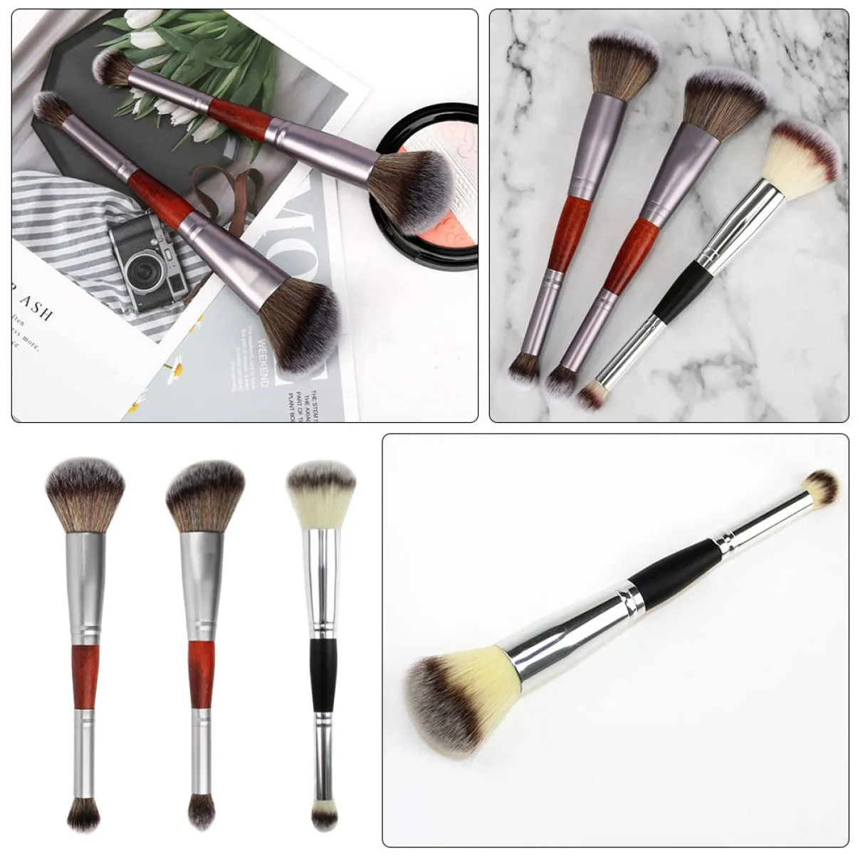 Beaupretty 9pcs Dual-ended Makeup Brush Eyeshadow Applicator Blush Brush Soft Handle for Home Salon Use for Birthdays Holidays