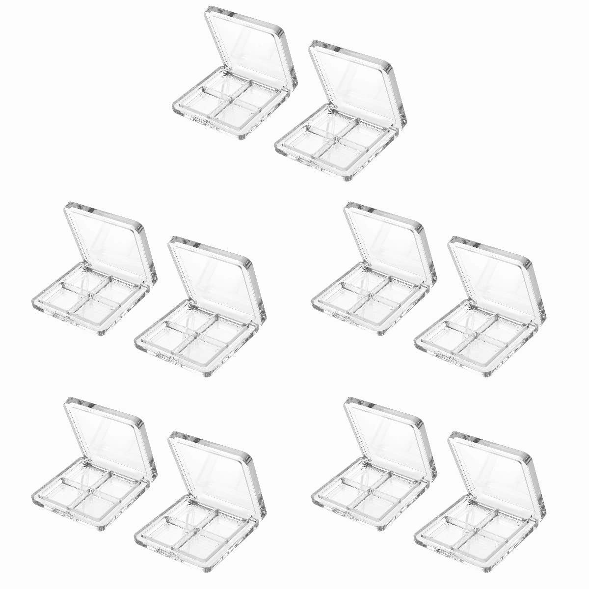 Beaupretty 10 Pieces Empty Eyeshadow Pallet 4 Grids Eye Shadow Lipstick Storage Case Box Clear Makeup DIY Cosmetic Organizer Container
