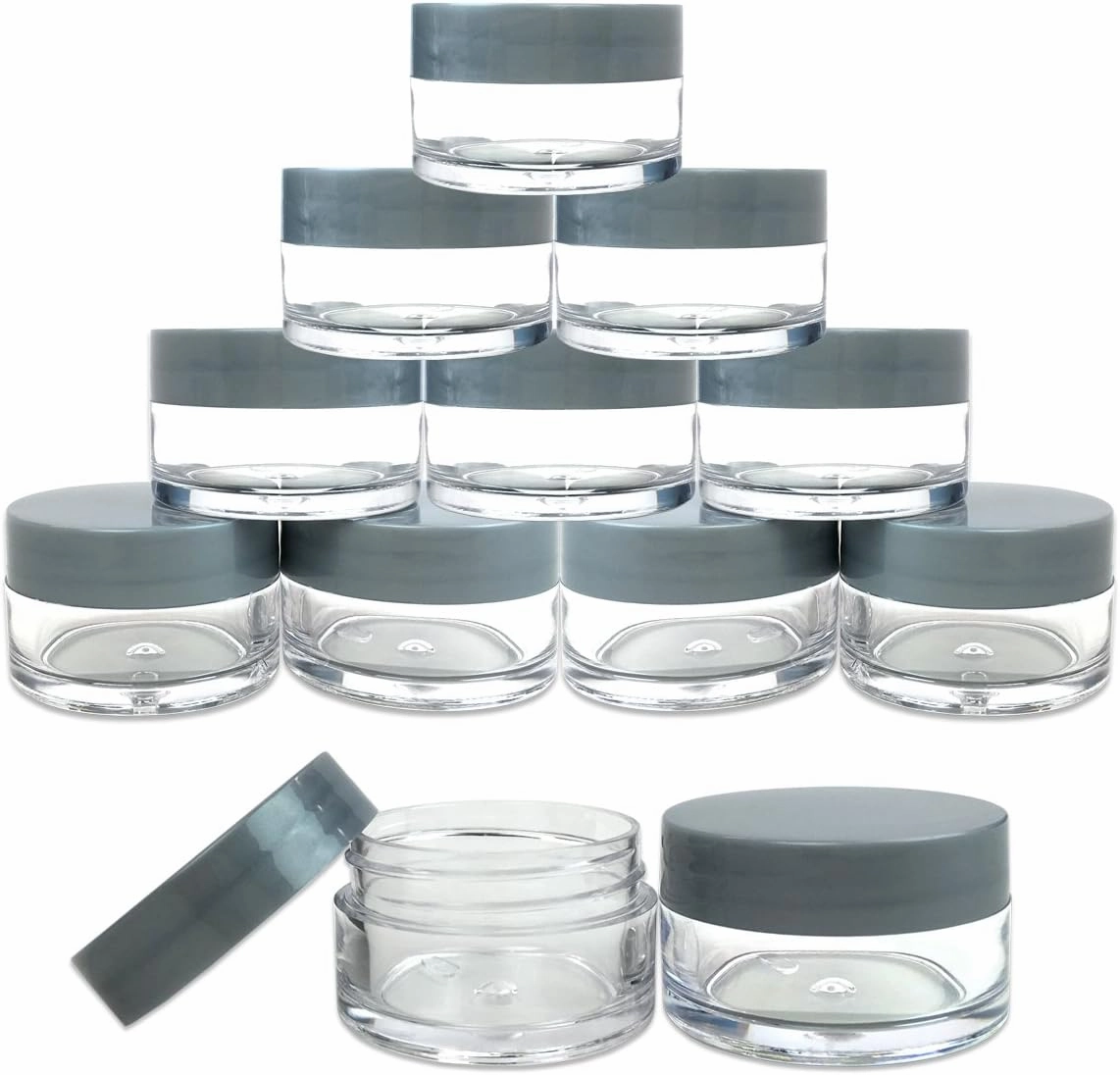 Beauticom 36 Pieces 20G/20ML Round Clear Jars with Gray Lids for Make Up Powder, Eyeshadow Pigments, Lotion, Creams, Lip Balm, Lip Gloss, Samples - BPA Free