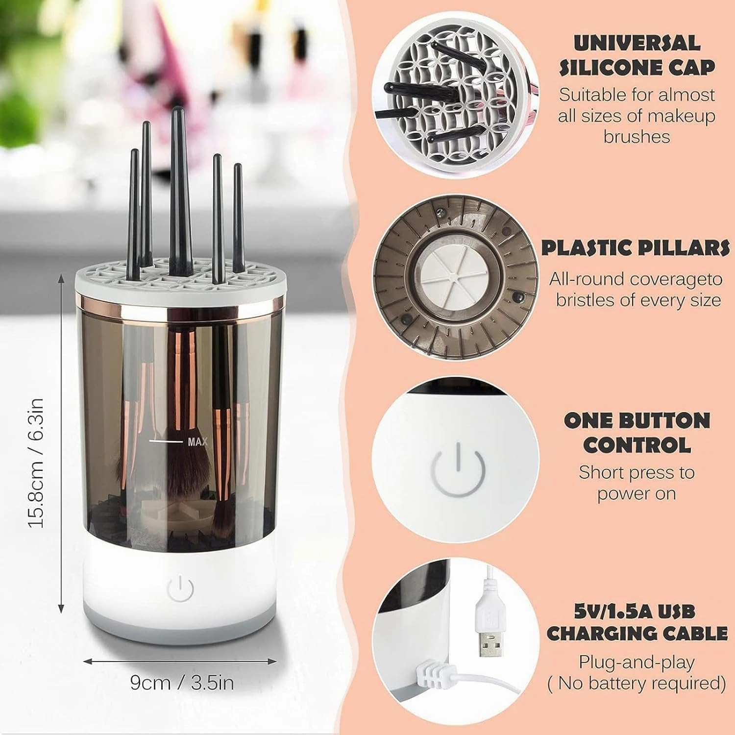 Beauty Swirl Cosmetic Brush Cleaner, Makeup Brush Cleaner, The Cozy Luna Brush Cleaner, Electric Makeup Brush Cleaner Machine for Deep Cleaning All Size Makeup Brus (1PC Black)