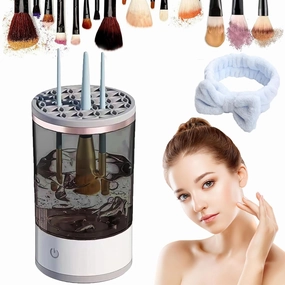 Beauty Swirl Cosmetic Brush Cleaner, The Cozy Luna Brush Cleaner, Beautyswirl - Cosmetic Brush Cleaner, Automatic Spinning Makeup Brush Cleaner for for All Size Makeup Brush (Black-1Pcs)