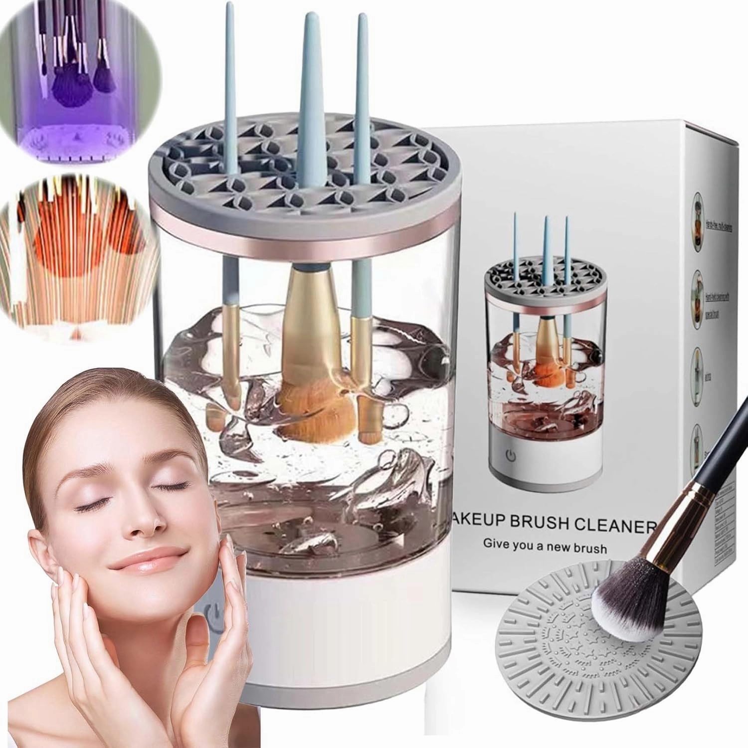 Beauty Swirl Cosmetic Brush Cleaner, The Cozy Luna Brush Cleaner, Makeup Brush Cleaner Machine, Automatic Electric Makeup Brush Cleaner, Deep Spinning Cleaning (Charging,White)
