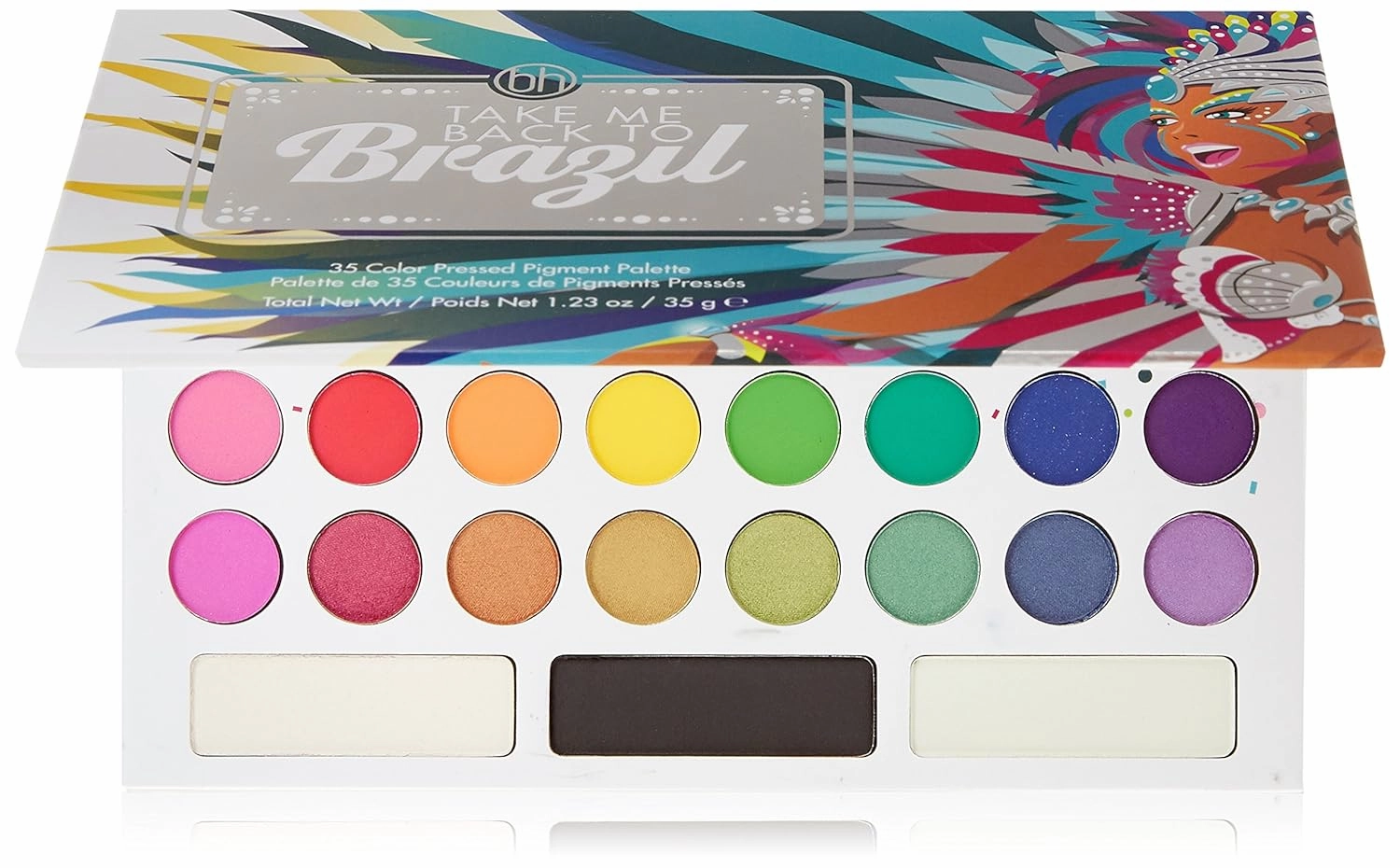 bh Cosmetics, 35 Color Eyeshadow Palette, Take Me Back To Brazil, Pressed Pigment, 8.3 oz