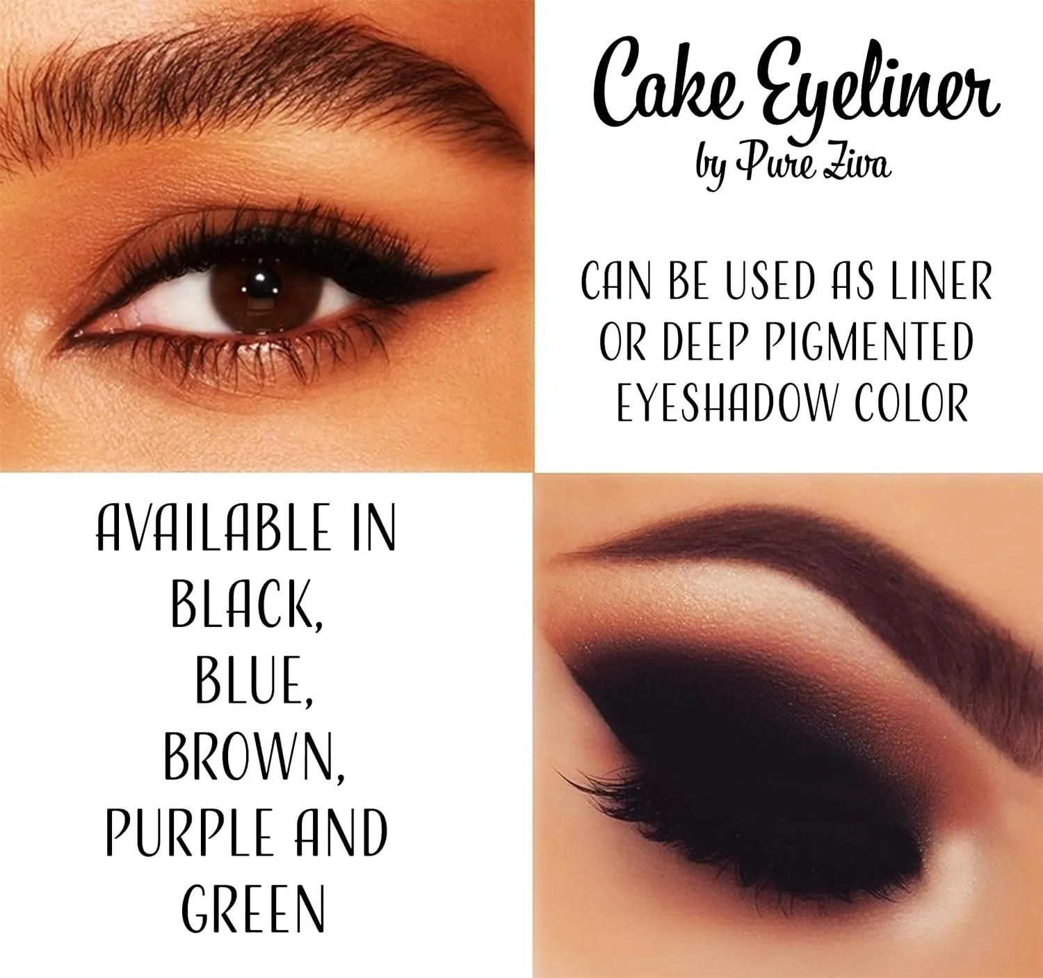 Black Matte Cake Eyeliner & Pressed Eyeshadow, Water Activated Powder; Gluten & Cruelty Free