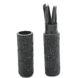 Bling Bling Portable 5-Piece Makeup Brush Set for Eyeshadow and Eyebrows with Rhinestone Barrel Packaging (Black)