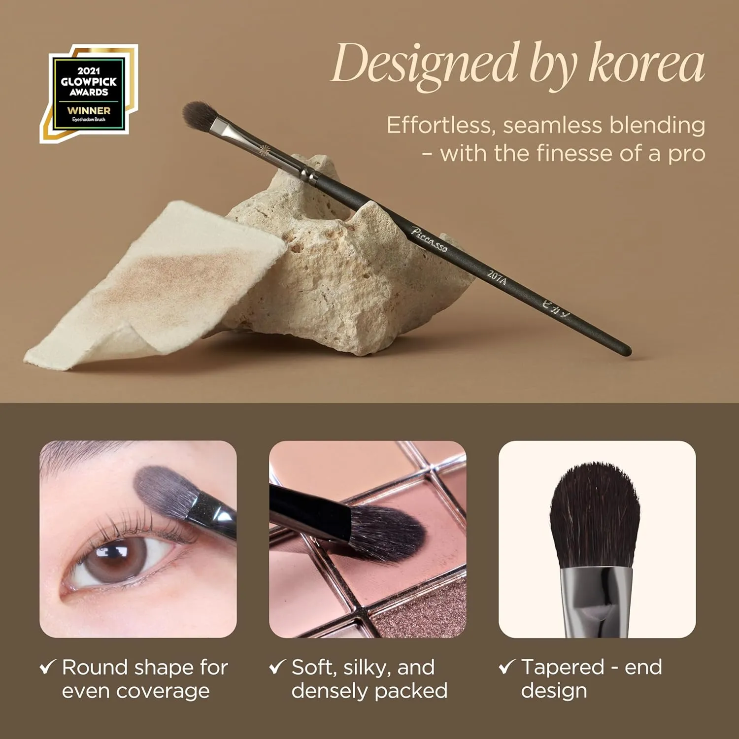 Brush 207A Eyeshadow Brush – Professional Eyeshadow Brush with Soft Bristles for Precise Eye Makeup, Ideal for Applying and Blending Powder Eyeshadow, Genuine Korean Product