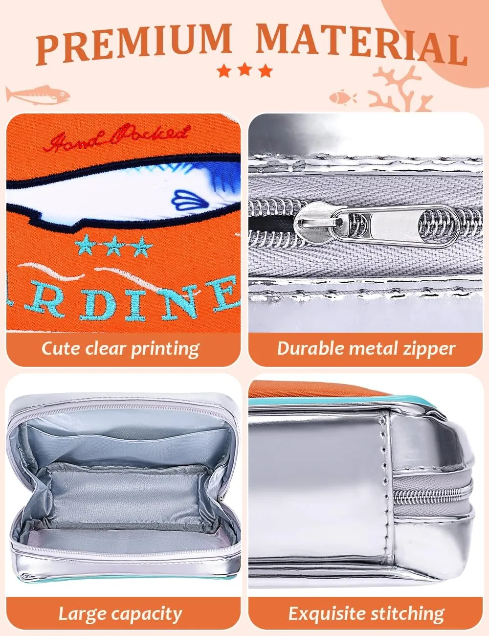 Cessfle Canned Sardines Makeup Bag, Funny Sardine Tin Fish Cosmetic Bag, Creative Cute Makeup Bag Kawaii Pencil Case Pouch, Coquette Make up Pouch for Women…, 6.1*4.3*4.5inch, Orange mix Blue
