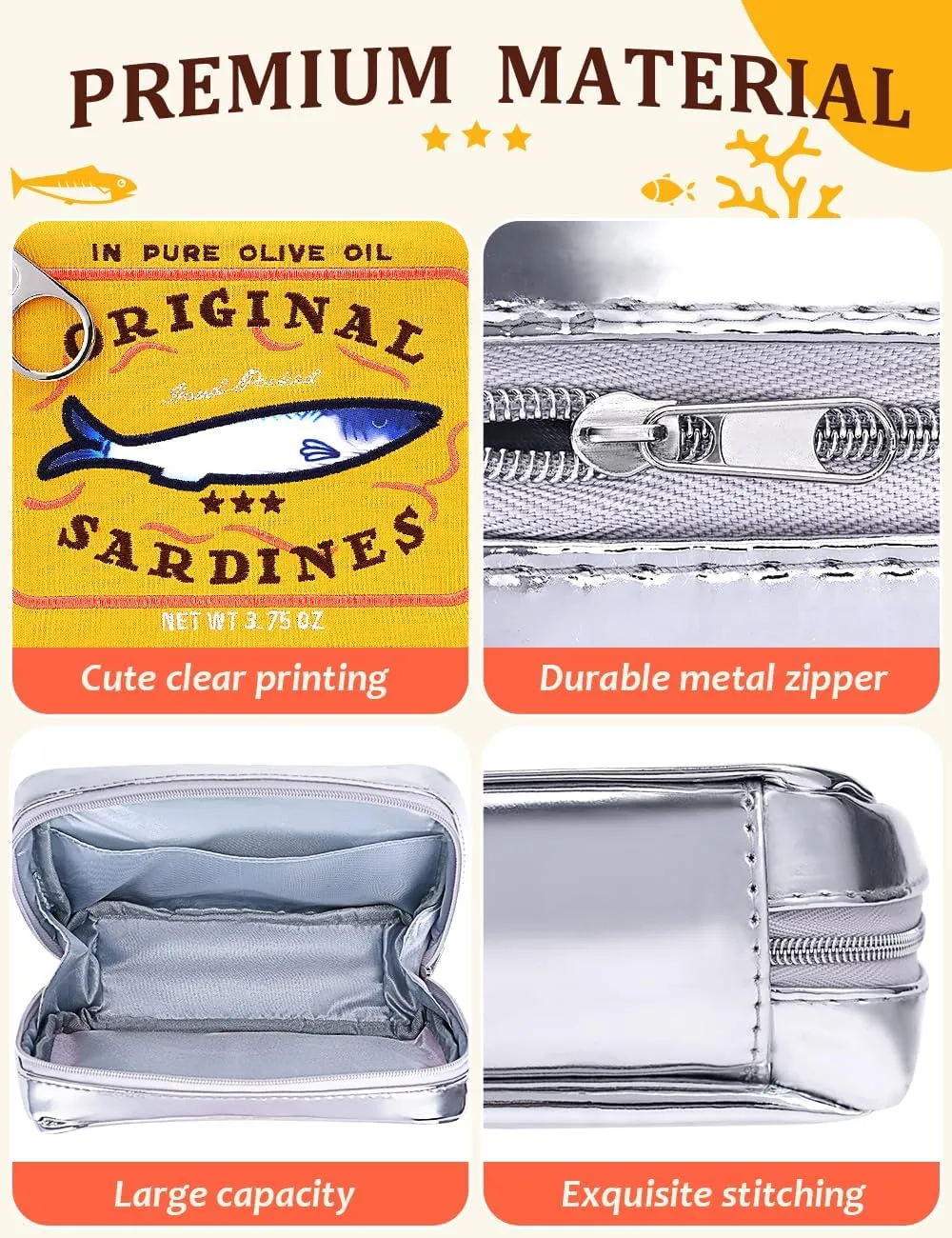 Cessfle Canned Sardines Makeup Bag, Funny Sardine Tin Fish Cosmetic Bag, Creative Cute Makeup Bag Kawaii Pencil Case Pouch, Coquette Make up Pouch for Women